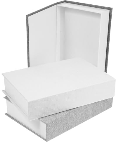 TOPBATHY Faux Decorative Book Box, Linen Book Shaped Storage Box, Hidden Storage Decor for Bookshelf, Coffee Table, Home Office Shelf Decoration, Grey, 22 x 15.5 x 22 cm