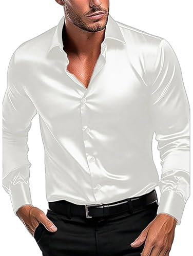 Men's Luxury Long Sleeve Silk Dress Shirt - Non Iron Button Down for Business, Formal, Casual, Party, Prom and Performing