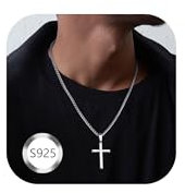 CASSIECA Kreuz Kette Herren Damen 925 Sterling Silber Kreuz Anhänger Halskette Edelstahl Weizenkette Robuste Herren Silber KreuzKette Halskette Schmuck 46CM