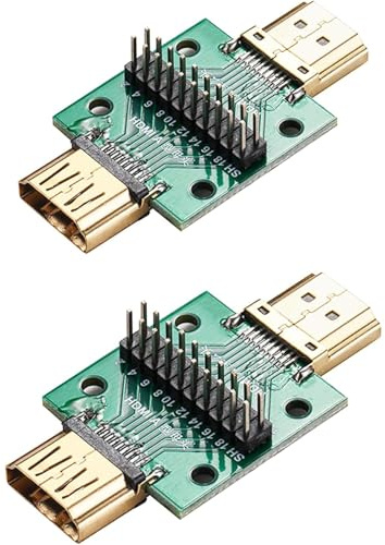 PENGLIN 2 Stück HDMI Stecker zu Buchse Adapter mit Testplatine, | 2.54 Pitch 19 Pins Männlich auf Weiblich HDMI Steckverbinder