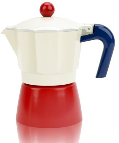 ShanSon Moka Pot Stovetop Espresso Maker 3 Cup 5 oz Italian Coffee Maker Manual Cuban Coffee Percolator Machine Italian Espresso Greca Coffee Maker for Cappuccino or Latte,Red/White