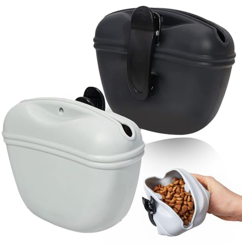 EIHI Lot de 2 Sacs à Friandises en Silicone avec Clip et Fermeture Magnétique - Nourriture et Dressage (Noir et Gris)