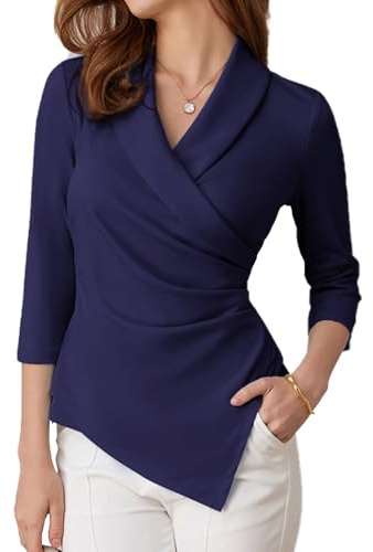 Top festivi Camicetta da Donna Camicette estive con scollo a V Camicette avvolgenti formali S Blu navy