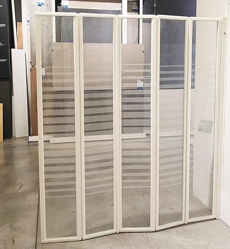 Sopravasca a Soffietto 5 Ante Vetro 4mm Lucido Serigrafato Profilo Bianco 115cm H 130cm Montaggio Reversibile Sopra Vasca Pannello Vasca GULON B5115BI90