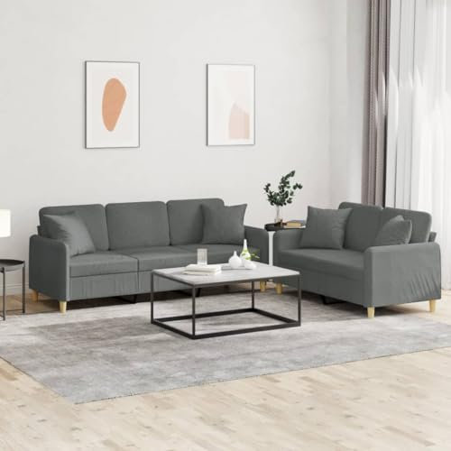 Homgoday 2-TLG. Sofagarnitur mit Kissen Dunkelgrau Stoff Wohnzimmersofa Sitzsofa Sofa Couch Gästesofa Loungesofa Polstersofa Sitzmöbel Couchgarnitur für Wohnzimmer Büro