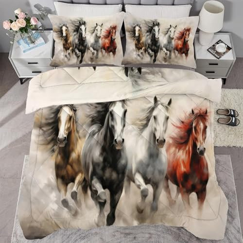 buyluhn Piumino completo con cavallo che corre, reversibile, per tutte le stagioni, per letto matrimoniale, 7,5 tog, lavabile in lavatrice, per letto matrimoniale, estate e inverno, leggero, 2 federe
