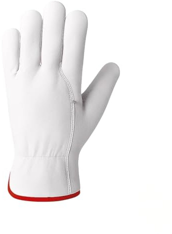 Rocard® Guanti da Lavoro in pelle fiore bovino – 12 paia, taglia 10, colore bianco | Elastico con stringipolso e orlo rinforzato | Presa e comfort | Per edilizia, officina, magazzino, giardinaggio