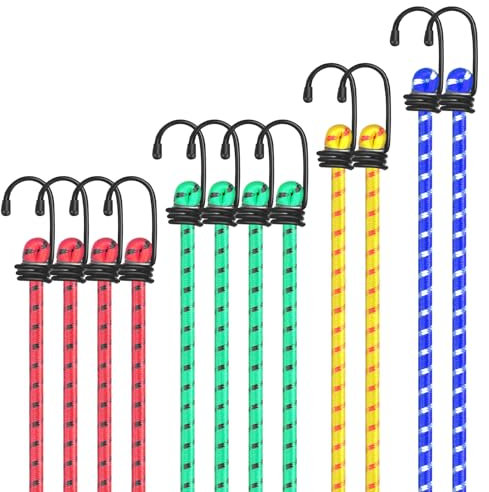 CIOXSOIO 12er Set Spanngummi mit Haken, 4 Größen Gepäckspanner für Auto & Fahrrad, Universal Gummispanner mit Haken, Expander mit Haken, Gummiband mit Haken für Möbeln, Sackkarren, Camping