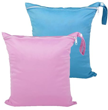 ZYEKIU 2 Pezzi Wet Bag, Borsa Impermeabile 28 × 30 cm, Porta Pannolini Impermeabile, Sacco Biancheria Sporca Riutilizzabile per Sport Nuoto Spiaggia Vacanza Palestra (Blu e Rosa)