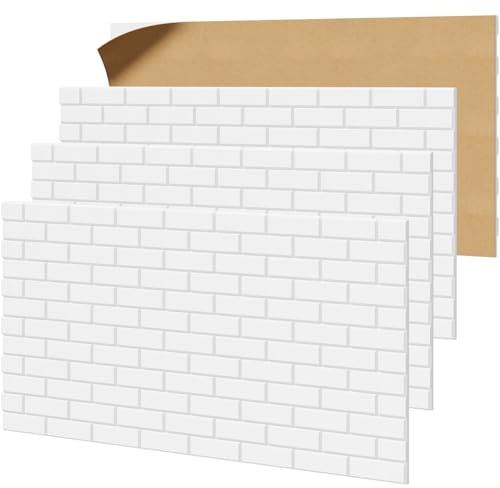 TONOR Lot de 4 Panneaux Acoustiques en Forme de Brique, 120 x 60 x 0,9 cm Mousse Acoustique Autocollante, Panneau Mural décoratif pour Salons, Chambres Et Bureaux, Blanc