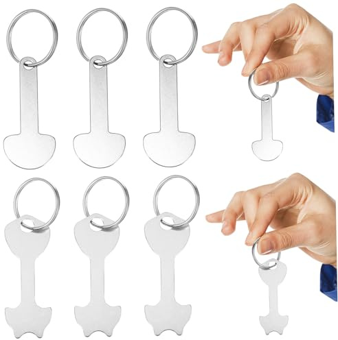 Ipetboom Jetons de Chariot de Supermarché Lot de 6 Pièces Porte-clés Argentés en Alliage de Zinc, Robustes et Portables Deux Formes Différentes pour Lieux de Vente Détail