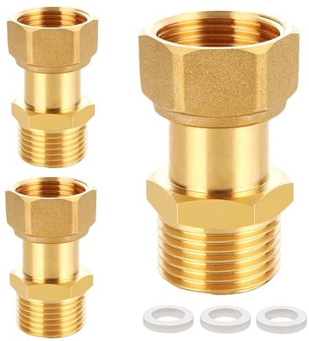 3 Stück Messing Beweglich Verschraubung Durchgang 1/2 Zoll, DN15 Wasserzähler Verschraubungen mit Dichtung, G1/2 IG x G1/2 AG Gewinde Fitting, für Trinkwasser, Zentralheizungssysteme, Gas und Öl