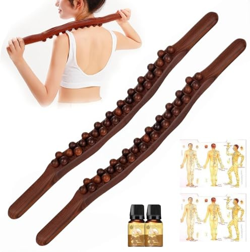 Gua Sha Wooden Therapy Stab, Ganzkörper Scraping Stick, Holz Scraping Stick, Gua Sha Körper - Massageroller Holz 37 Perlen Für Rücken Bauch Schulter (2pcs)