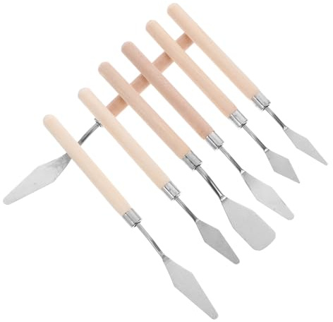 Uonlytech 7 pezzi Coltelli per Pittura in Acciaio Inossidabile con Manico in Legno Spatole per Artisti per Olio e Acquerello Strumenti Versatili per Pittura su Tela e Tecniche Miste