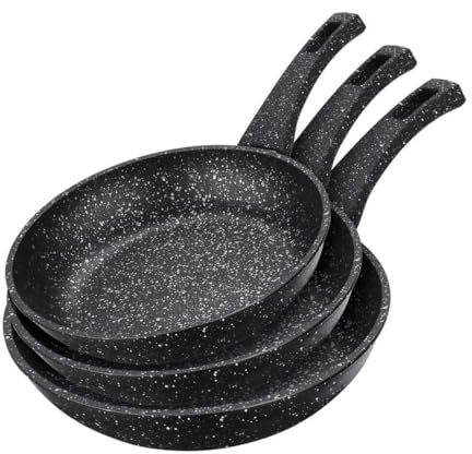 Roland 3-teiliges Pfannenset – Induktionsgeeignet – Antihaftbeschichtung, Granit-Optik – Bratpfannen Set 20/24/28 cm – Spülmaschinenfest & Kratzfest