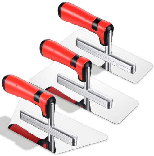 3 Pieces Polished Stainless Steel Drywall & Concrete Trowels with Soft Grip Handle, Paint Plastering & Marmorino Finishing Tools, Trapezoid Blade
