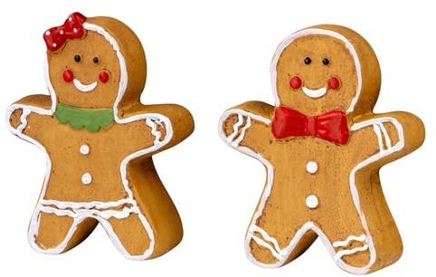 levandeo 2er Set Lebkuchen Deko Keramik Figur Braun Weihnachtsdeko Tischdeko Weihnachten Deko Aufsteller Lebkuchenmann Lebkuchenfrau