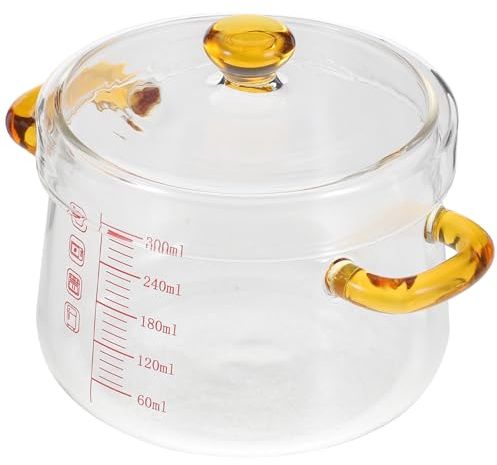 BESPORTBLE Olla para Cocinar al Baño María y Tapa de Vidrio Pequeña con Doble Asa Capacidad 300ml Utensilio Resistente para Estofados y Cocina Diaria