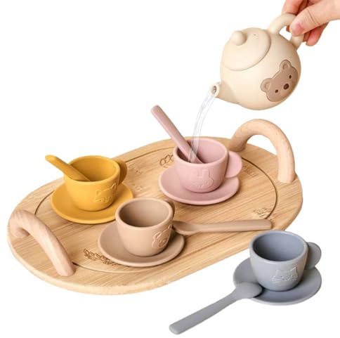 Servizio da tè per bambini - Servizio da tavola in miniatura, materiale leggero e sicuro, divertente accessorio per fingere di tè, pezzi facili da maneggiare, ideale per lo sviluppo di piccole