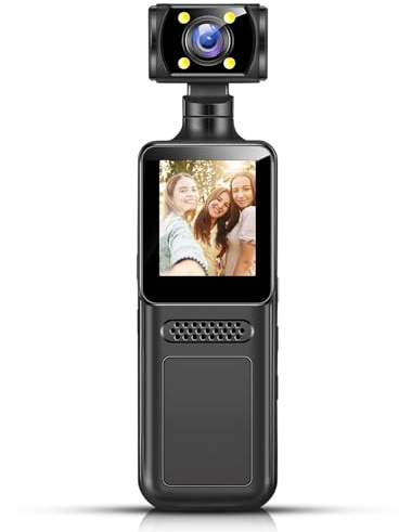 Cámara Corporal con Clip y Audio Portátil Negra Abs | Grabación en Bucle, Vídeo y Sonido, Lente Giratoria, Uso Diario y Trabajo