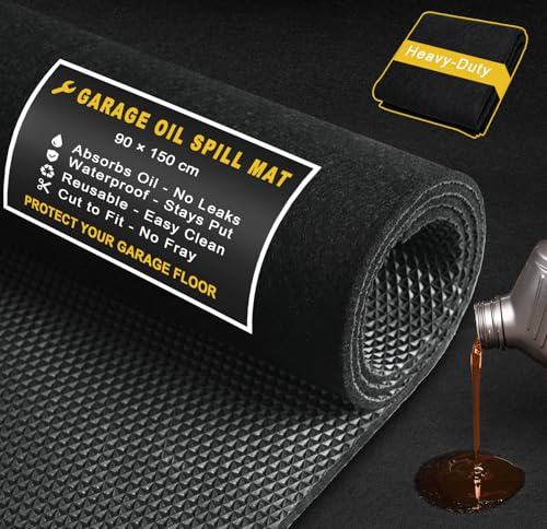 Alfombrilla Absorbente para derrames de Aceite en Garaje, Alfombrilla Protectora para Suelos 90 x 150cm | Almohadilla Absorbente de Alta Resistencia, antiderrames e Impermeable,Negro