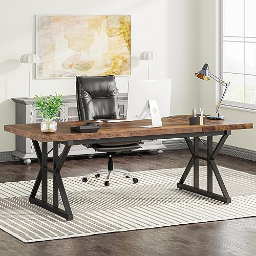 Tribesigns 63 Inch Executive Desk, Large Computer Office Desk Workstation, Modern Simple Style Laptop Desk Study Writing Table Business Furniture for Home Office (Brown/Black, 63 Inch)