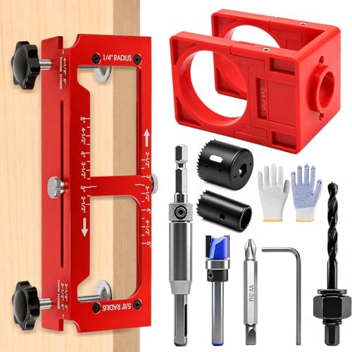 Door Hinge Jig & Door Lock Installation Kit, 6061 Aluminum Alloy Door Hinge Template Kit for Router, Adjustable Mortise Jig Fits 2.5 to 5 Hinges Length, 1/4 Radius, 5/8 Radius and Square Corners