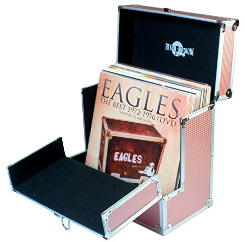 Yellodoor Retro Music – Aluminium-Aufbewahrungskoffer mit Klappdeckel für 33 U/min, einfacher Zugriff auf Ihre roségoldenen Schallplatten