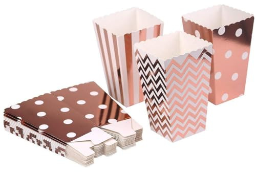 MAKFORT Popcorn Boxen Paper Party Snacks süßigkeiten Box Candy Container Behälter Karton Roségold Gold Popcorn Tüten 36 Stück