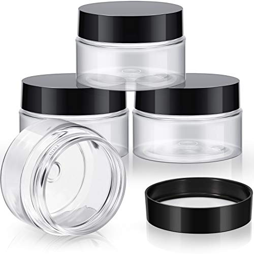4 Pièces Bocaux Cosmétiques en Plastique Transparent Ronds Pots Cosmétiques à Large Ouverture Étanche avec Couvercles pour Voyage Produits de Beauté Fabrication de Slime DIY ou Autres (1 oz, Noir)