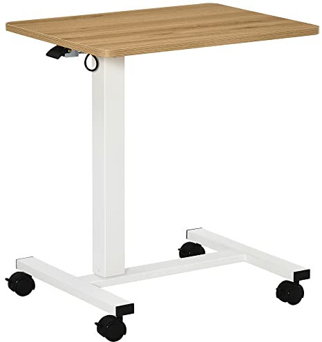HOMCOM Höhenverstellbar Steh-Sitz C-förmig Schreibtisch Platzsparend Laptoptisch Stehpult Beistelltisch mit Rollen für Arbeitszimmer Wohnzimmer Natur+Weiß Belastbar bis 70 kg 65 x 48 x 70-110 cm