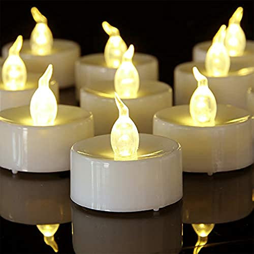 YiYFiT Lot de 12 Bougies Chauffe-Plat Classiques à LED Blanches sans Flamme - Bougies à Piles vacillantes pour Noël, Pâques, Halloween, Mariage, fête, Festival, etc