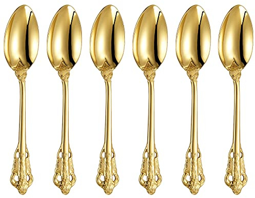 KEAWELL Luxurious 5.1-Inch Espresso Spoons Set - 6 Pieces - Mini Coffee Spoon, 18/10 Stainless Steel - Gorgeous Design with Exceptional Mirror Polished Finish (Gold)