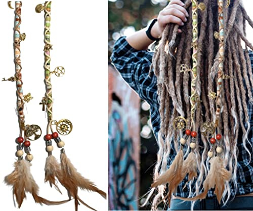 Nutty Natte 2 PZ Estensioni per Capelli Hippie, Fermagli per Trecce, Perline a Piuma, Ciondolo, Avvolgimento per Trecce, Accessori Colorati per Trecce, Trecce, Riccioli