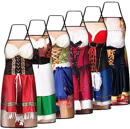 Leumoi 6 Pcs Oktoberfest Apron German Party Costume Bavarian Novelty Apron for Women Men Cooking BBQ Party Favor Gifts(For Women)