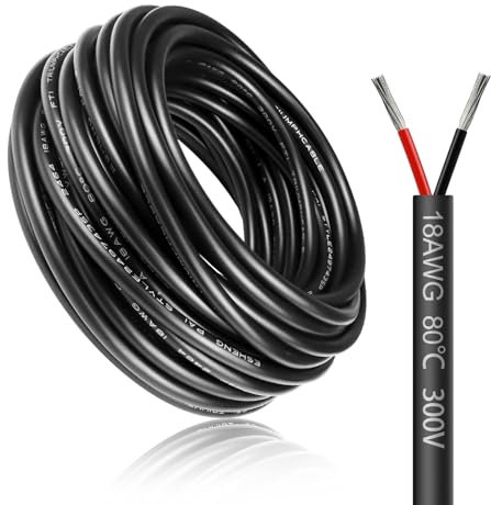 LightingWill 49.2FT/15M 18AWG 2x0.75mm² Electrical Wire 2 Core Cable, 5V/12V/24V/240V Low Voltage Extension Cable, Tinned Copper Wires, Flexible and High Temperature Resistant