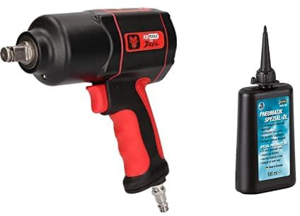 KS TOOLS 515.1200 Mini CLE A CHOC pneumatique 1/2 & HAZET Huile pour air comprimé 9400-100 - Contenu : 100 ml - pour outils pneumatiques à moteur - réduit l'usure du moteur