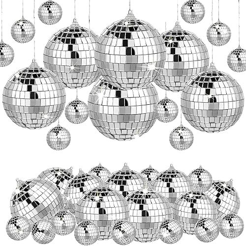 Lot de 19 mini boules disco argentées facettes pour fête, décorations Noël