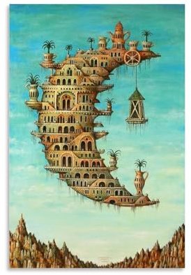 Living on The Moon By Salvador Dalí Maler-Kunstwerk, Poster, Heimdekoration, Wandkunst, zum Aufhängen, Bilddruck, Schlafzimmer, dekorative Gemälde, Raumästhetik, 60 x 90 cm