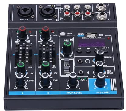 4-Kanal Audio Mixer, Bluetooth Mixer USB Live Studio Audio Mischpult DJ Konsole Soundboard, Professioneller Audio Mixer für Aufnahmen, Live-Streaming, Podcasting