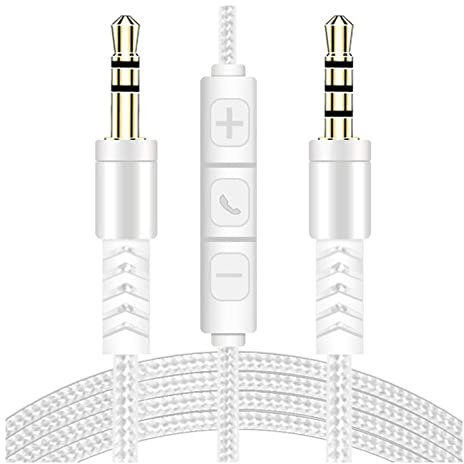 Jack audio cable 1.2m Audio Cable 3.5mm to Jack 3.5mm Speaker Line Aux Cable Male to Male with Mic to volume control for Headphone Car speaker Audio jack cable (Size : White)