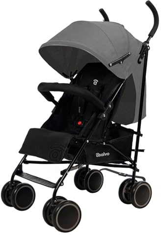 Asalvo Tokyo Ultralight Baby Pushchair, Pushchair with Reclining Backrest, Urban Stroller, 5-Point Harness, SPF50+, Hood with Window, Handled, Maximum Safety, Up to 16 kg, Grey