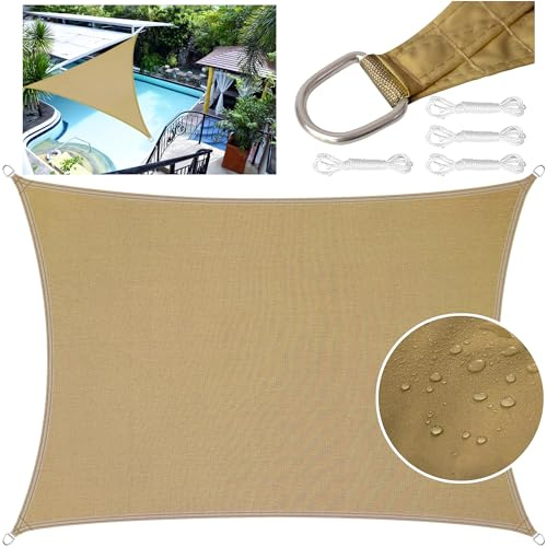 LEcylankEr Sun Shade Sail 3x4m Rectangular PES Polyester Waterproof Sail Shade with Accessories 95% UV Block Shade Sails Sun Shades for Garden Outdoor Patio Pergola Balcony (sand, 3 x 4 m)