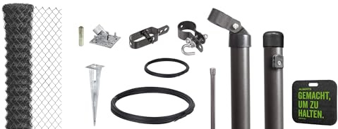 Alberts 690946 Maschendrahtzaun als Zaun-Komplettset, mit Einschlagbodenhülse und Kniekissen | verschiedene Längen, Höhen und Farben | anthrazit-metallic | Höhe 80 cm | Länge 25 m