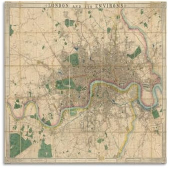 FYRNQ Vintage-Karte, eine feine London-Wandkarte aus dem 19. Jahrhundert, Poster, Wandkunstdruck, Retro, ästhetische Raumdekoration, Gemälde, Leinwand, Heim- und Bürodekoration, 50 x 50 cm,