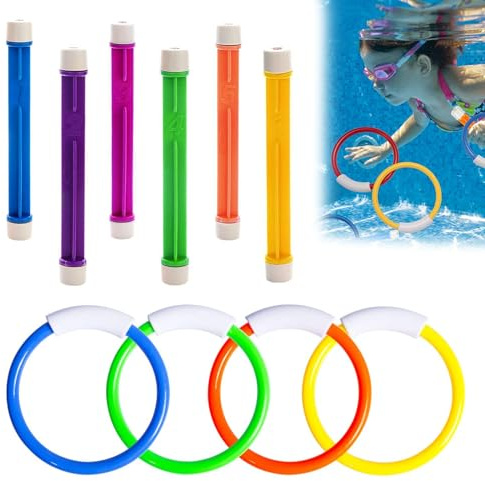 MetalNuts Swimming-Underwater-Diving Pool Toys for Kids 7-12 - Dive Sticks & Sinkers Set, for Kids Swimming Pool Games,4 Pcs Dive Rings, Fun Diving Toys for Swimming Pool