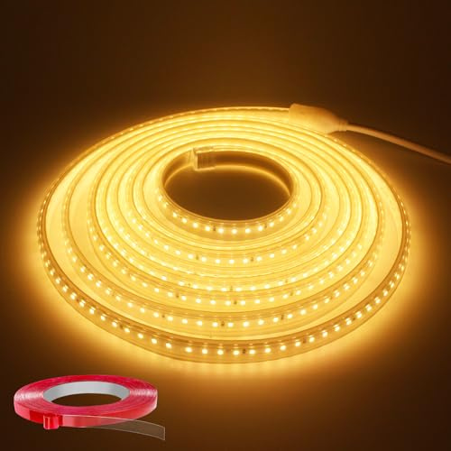 Q.Laomi - Cinta LED de 15 m, muy luminosa, 220 V, 230 V, sin transformador impermeable, IP65, diadema LED, 120 LEDs/m, 3000 K, tira luminosa LED con interruptor, color blanco cálido