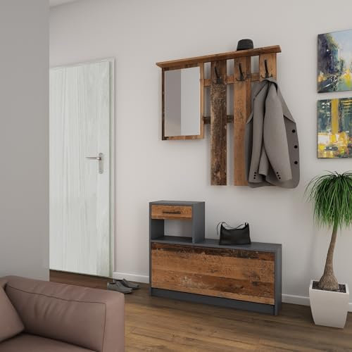 möbelando Garderoben-Set >Tamina< 2-teilig in Old-Wood-Optik 97 x 190 x 25 cm (BxHxT)