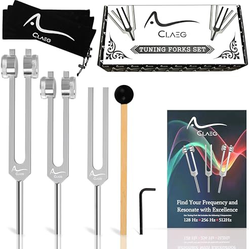 Stimmgabeln für Heilung (128 Hz, 256 Hz, 512 Hz), Chakra-Balancing, Medizinische Qualität Chakra Balance Set, Frequenzheilgerät Set für Yoga, Klangtherapie, Musikinstrumente