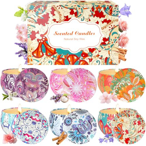 Set di 6 candele profumate in cera di soia naturale, per aromaterapia, per rilassamento, stress, festa della mamma, compleanno, candele profumate regalo per donne